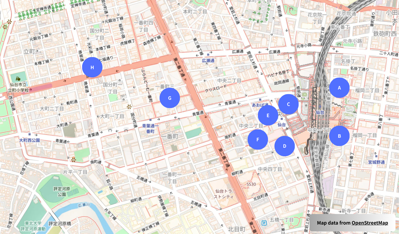 仙台駅周辺大型LEDビジョンMAP