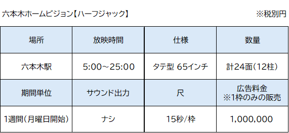 六本木ホームビジョン【ハーフジャック】詳細