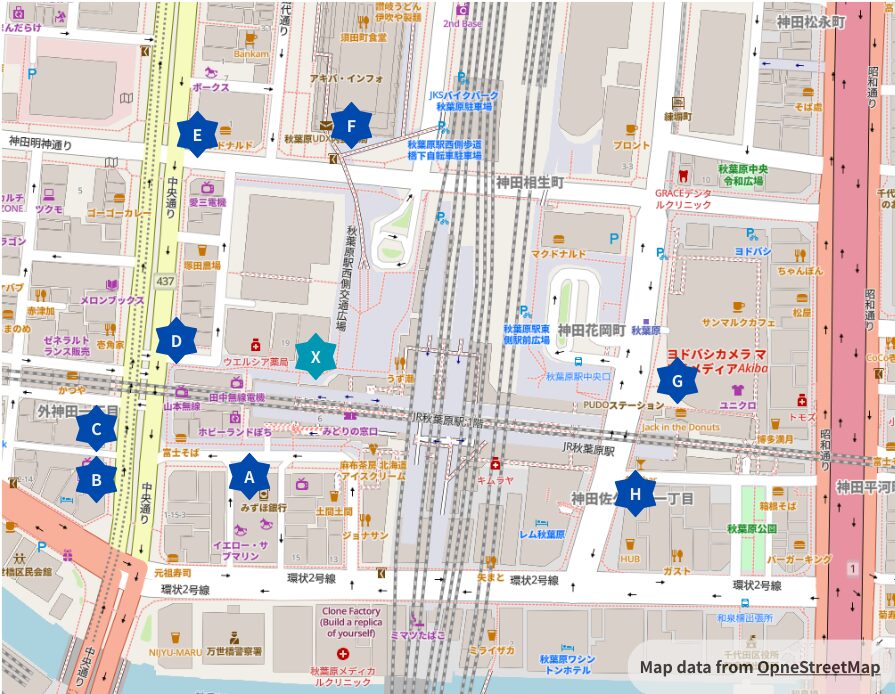 秋葉原駅周辺屋外大型LEDビジョンMAP