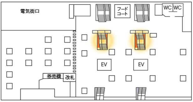 京浜東北線・山手線ホーム階行きエスカレーター壁面